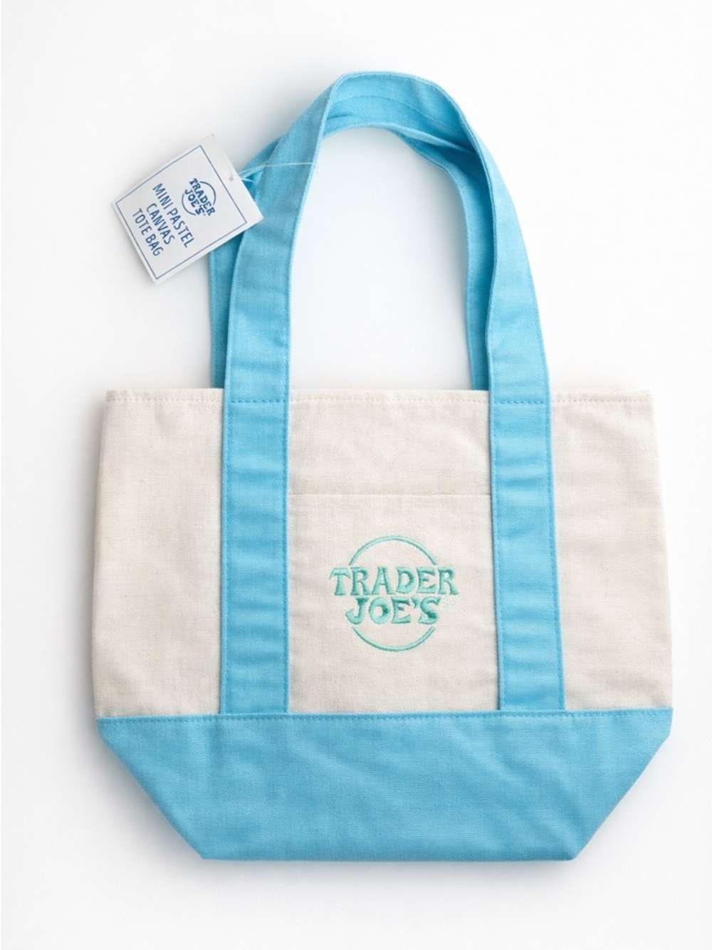 Trader Joe’s Mini Pastel Canvas Tote Bag Blue NWT Reusable Grocery Bag Rare